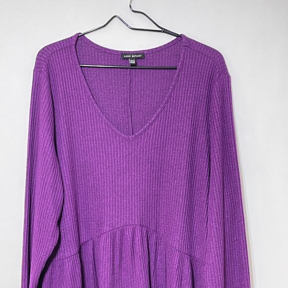 Lane Bryant Top Womens 22/24 Purple Waffle Knit Long Empire Waist Stretch Shirt - Picture 11 of 13